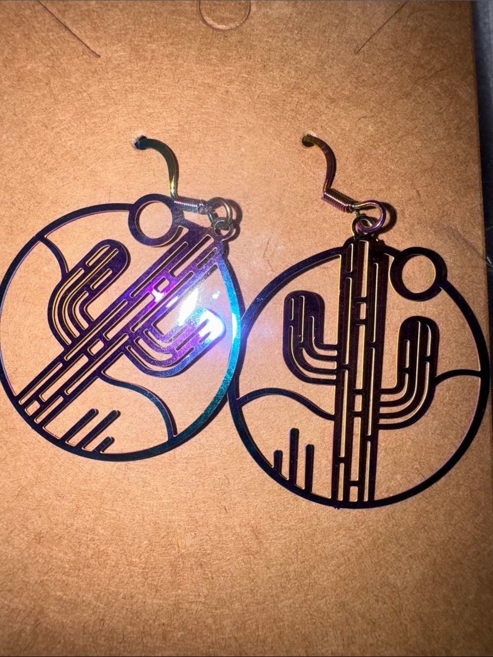 Iridescent Purple Cactus Hoop Earrings - Lightweight Statement Jewelry